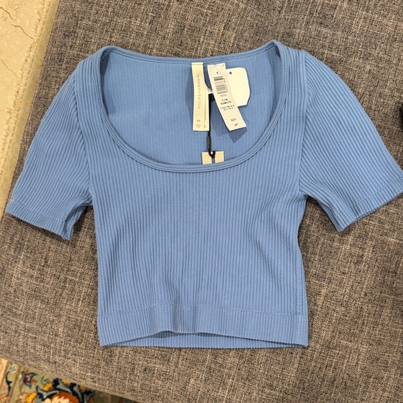 Babaton Tops - NWT Aritzia Babaton Ribbed Scoop-Neck Crop Top - Light Blue- XS